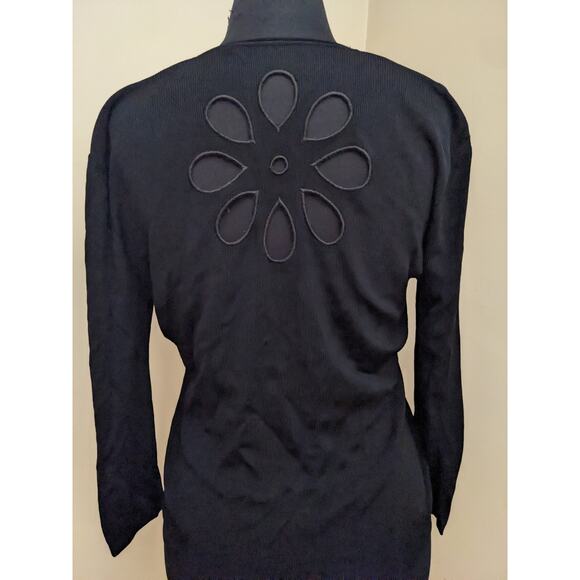 Women's Black Long Sleeve Blouse with Flower Cutout on Back Size M - Picture 1 of 7